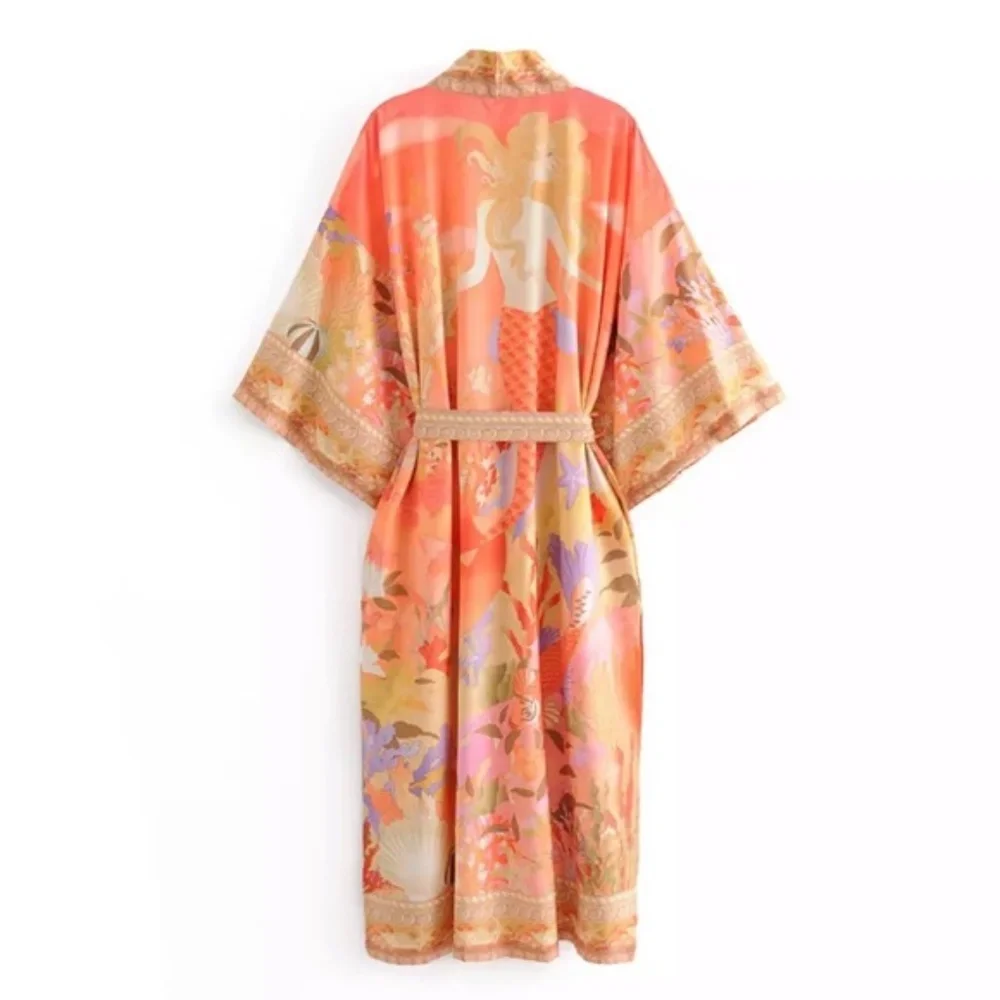 Boho Mermaid Print Kimono Cardigan Cover up Beach - Picture 4 of 5